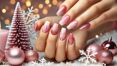 pink Christmas nails