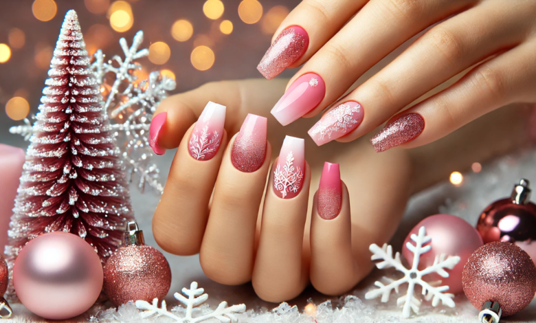 pink Christmas nails